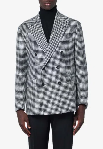 Tagliatore Houndstooth Double-breasted Blazer In Blue