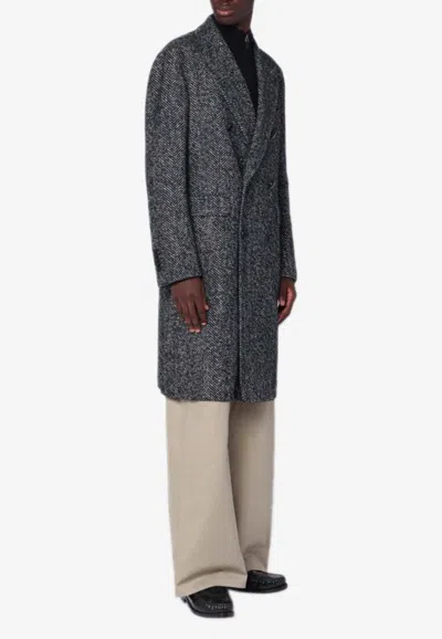 Tagliatore Houndstooth Double-breasted Coat In Gray