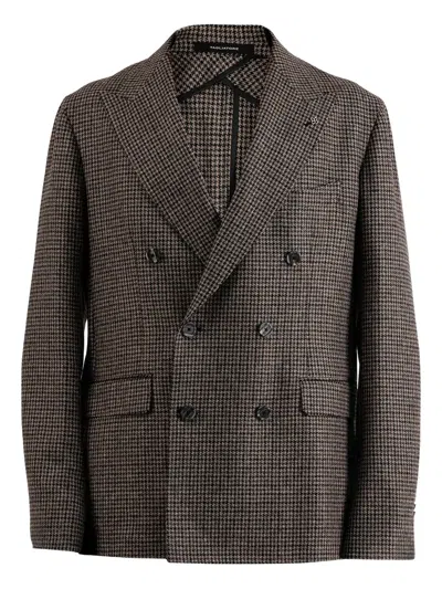 Tagliatore Houndstooth Double-breasted Jacket In Brown