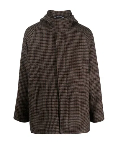 Tagliatore Houndstooth Hooded Coat In Black