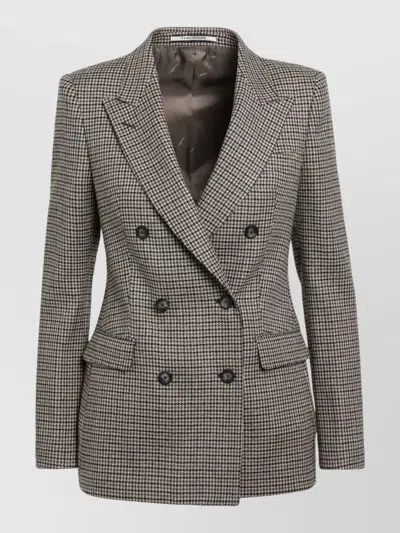 Tagliatore Houndstooth Jacket Buttoned Cuffs Notched Lapel In Gray