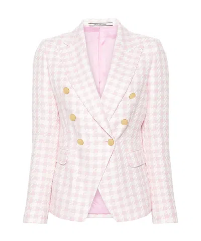 TAGLIATORE TAGLIATORE J-ALYCIA DOUBLE-BREASTED CHECKED BLAZER
