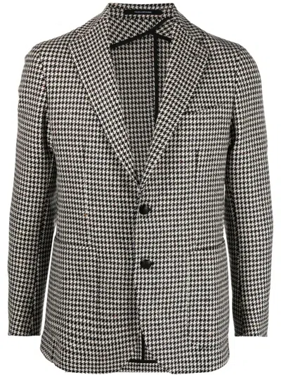 Tagliatore Houndstooth-print Single-breasted Blazer In Black