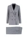 Tagliatore Houndstooth Tailored Double-breasted Blazer And Wide-leg Trousers In Gray
