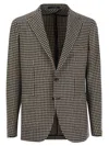 Tagliatore Houndstooth Virgin Wool Blend Jacket In Black