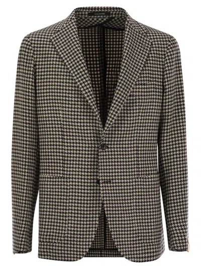 Tagliatore Houndstooth Virgin Wool Blend Jacket In Black