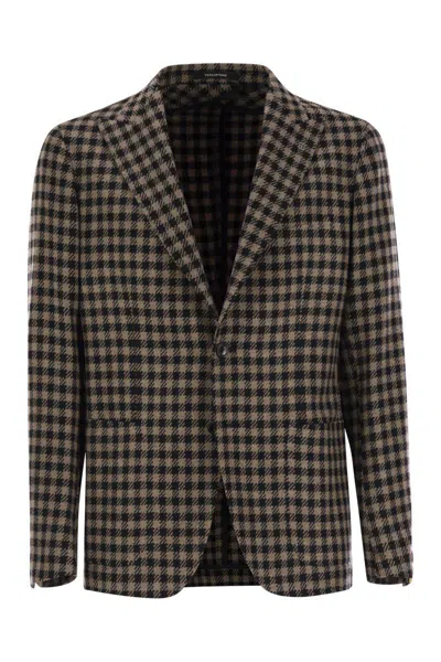 TAGLIATORE TAGLIATORE HOUNDSTOOTH VIRGIN WOOL BLEND JACKET