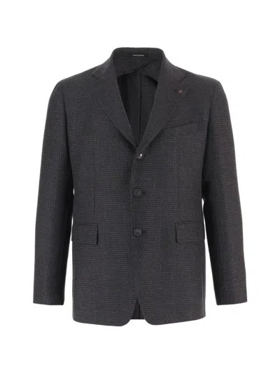 Tagliatore Dark Grey Tailored Houndstooth Wool Jacket In Black