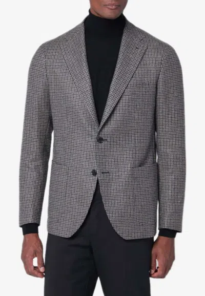 Tagliatore Houndstooth Wool Double-breasted Blazer In Gray