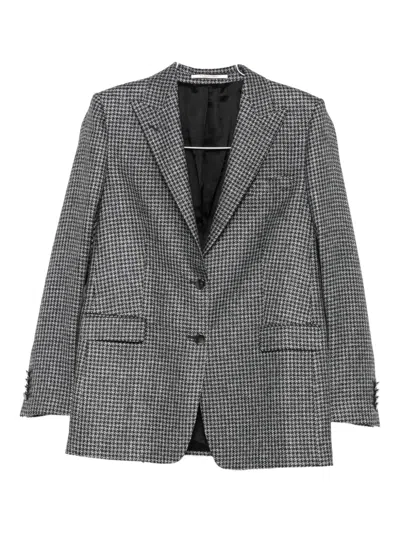 Tagliatore Houndstooth Wool Jacket In Gray