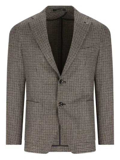 Tagliatore Houndstooth Wool Jacket In Gray