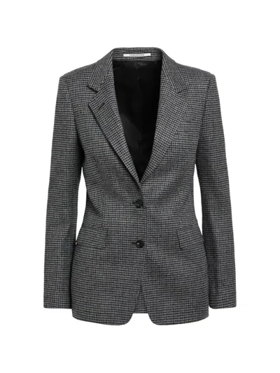 Tagliatore Single-breasted Anthracite Grey Jacket With Houndstooth Pattern In Wool Blend In Black