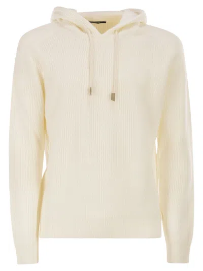 Tagliatore Hunter Ribbed Jumper With Hood In Neutral