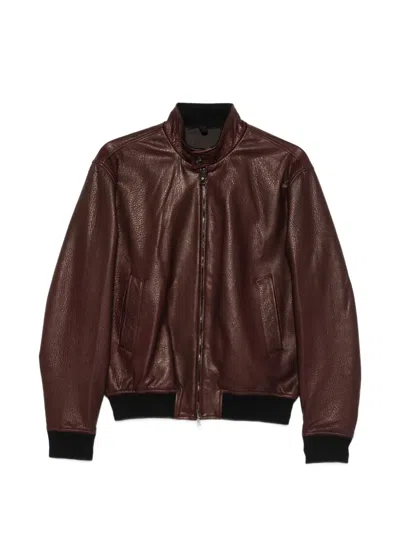 Tagliatore Long-sleeve Leather Jacket In Burgundy