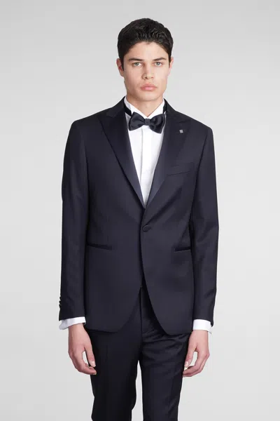 Tagliatore Satin-trim Suit In Blue