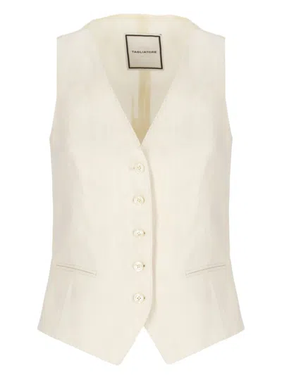 Tagliatore Ivory Cotton-linen Gilet With V-neck Design And Button Fastening