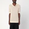 Tagliatore Ivory Perforated Cotton Polo Shirt Men In Beige
