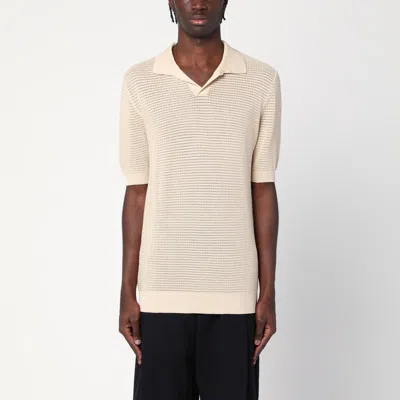Tagliatore Ivory Perforated Cotton Polo Shirt Men In Cream