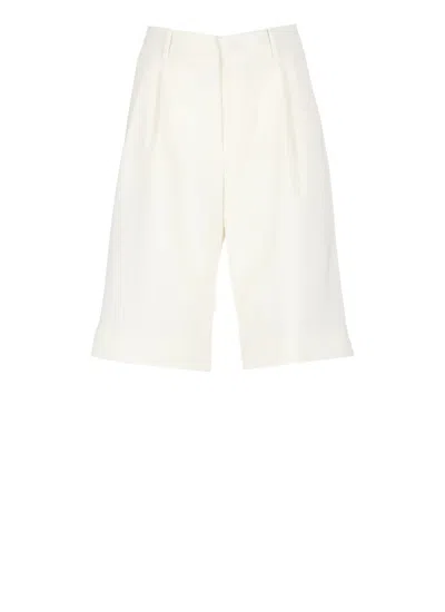 Tagliatore Ivory Virgin Wool Blend Shorts In Beige