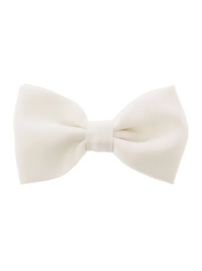 TAGLIATORE IVORY WHITE PRE-TIED BOW TIE WITH HOOK FASTENING IN SATIN MAN