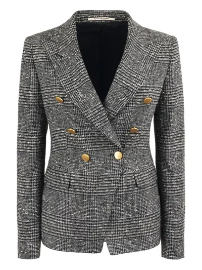 Tagliatore J-alicya Double-breasted Check-pattern V-neck Blazer In Black