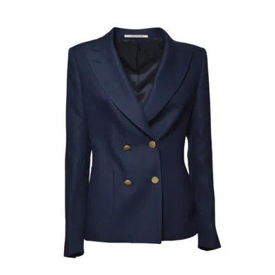 Tagliatore J-coral Dark Blue Linen Double Breasted Jacket