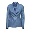 Tagliatore J-coral Double-breasted Jacket In Denim Silk Twill In Blue
