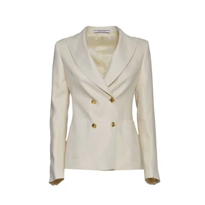 Tagliatore J-coral Double Breasted Jacket In Ivory Linen