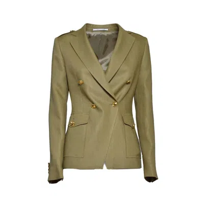 Tagliatore J-darlene Double Breasted Jacket In Army Green Linen