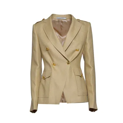 Tagliatore J-darlene Double Breasted Jacket In Camel Linen