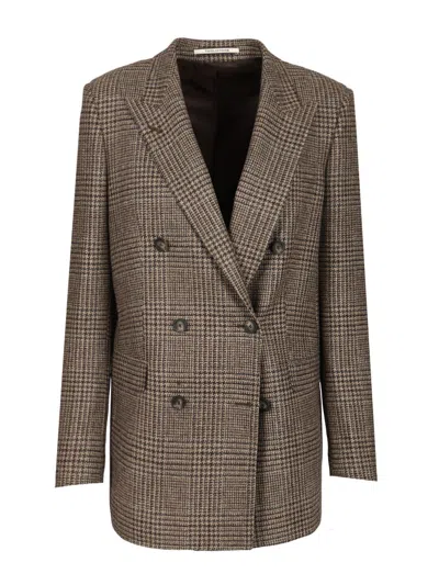 Tagliatore J-jasmine Prince Of Wales Double-breasted Jacket Jackets Brown In Gray