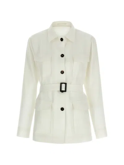 Tagliatore J Lauren Jacket Belted Waist Long Sleeves In White