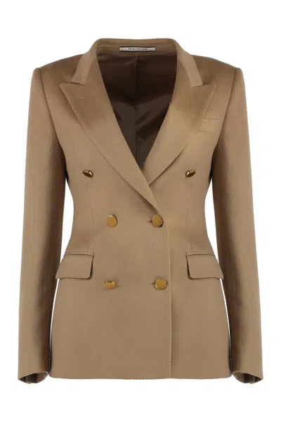 Tagliatore Double-breasted Cashmere Blazer In Beige