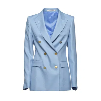 Tagliatore J-parigi Double-breasted Jacket In Light Blue Linen Twill