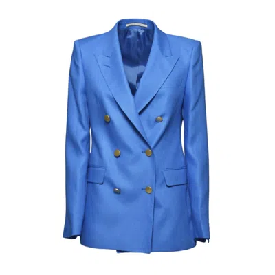Tagliatore J-parigi Double-breasted Jacket In Royal Blue Linen Twill