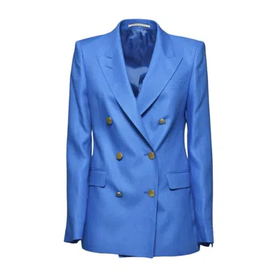 TAGLIATORE J-PARIGI DOUBLE-BREASTED JACKET IN ROYAL BLUE LINEN TWILL