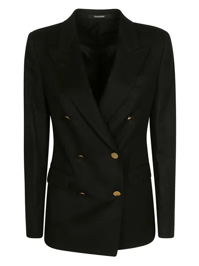 Tagliatore Double-breasted Wool Jacket Peak Lapels In Black