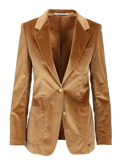 Tagliatore J-parigi12l Single Breast Velvet Blazer Beige Jackets Beige In Brown