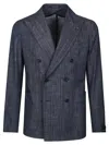 Tagliatore Double-breasted Tailored Jacket With Textured Fabric In Blue