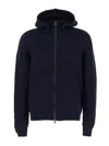 Tagliatore Blue Zip-up Cardigan With Detachable Hood In Cable Knit Wool Man In Blue