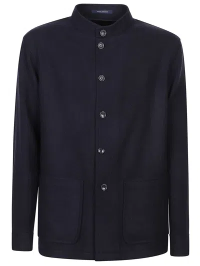 Tagliatore Mandarin-collar Wool Shirt Jacket In Blue