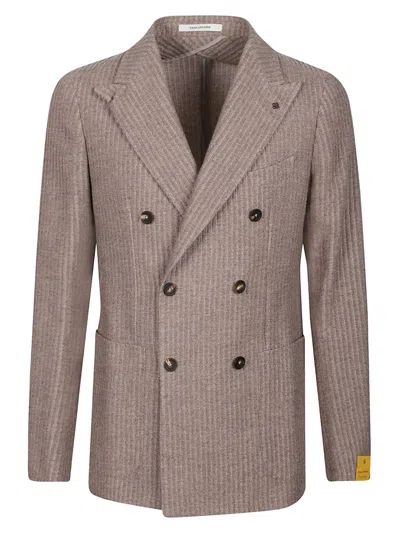 Tagliatore Double-breasted Striped Blazer In Brown