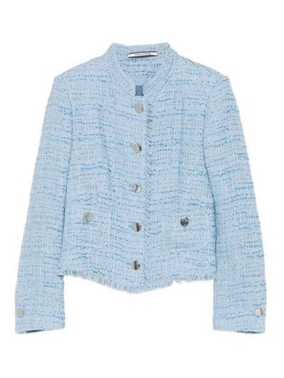 Tagliatore Jacket In Light Blue Featuring A Crew Neck