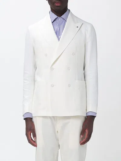 Tagliatore Montecarlo Linen-blend Double-breasted Jacket In White