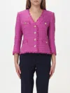 Tagliatore Tweed Blazer With Frayed Profiles In Pink