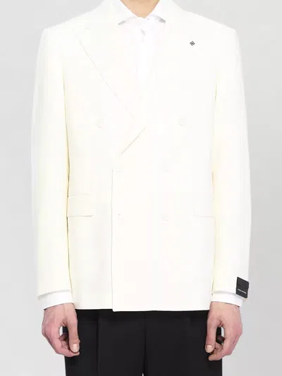 Tagliatore Jacket Virgin Wool Super 120s Peak Lapel In White