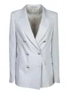 Tagliatore Double-breasted Pearl Grey Linen Jacket With Tailored Cut