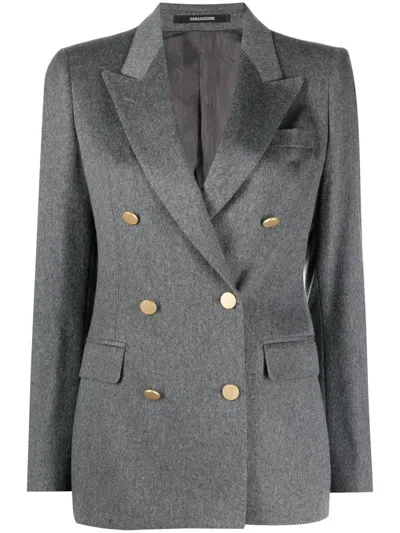 TAGLIATORE TAGLIATORE GRAY DOUBLE-BREASTED CASHMERE PARIGI BLAZER.