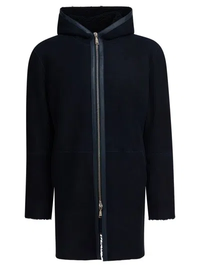 Tagliatore Long Shearling Coat Jackets And Coats Blue In Black