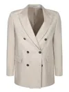 Tagliatore Double-breasted Beige Linen Jacket With Flap Pockets In Beige